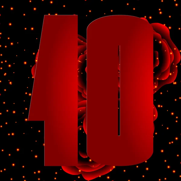 Ziffer auf rotem Rosen-Hintergrund an Nummer zehn — Stockvektor