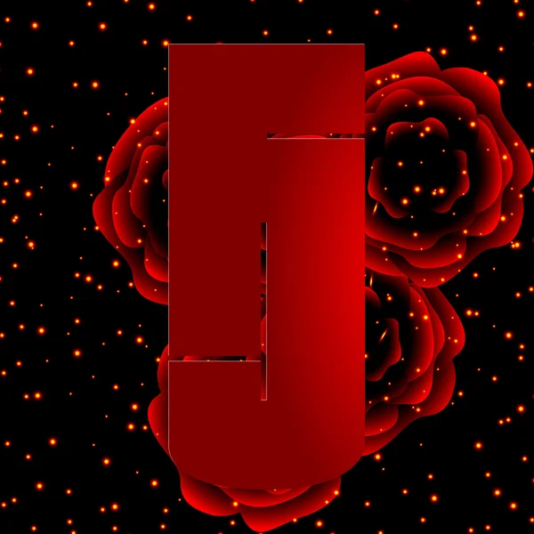 Un dígito sobre un fondo de rosas rojas en el número cinco — Vector de stock
