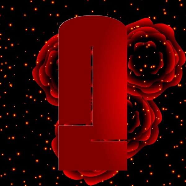 Ziffer auf rotem Rosen-Hintergrund an Nummer zwei — Stockvektor