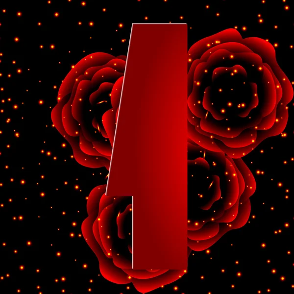 Ziffer auf rotem Rosen-Hintergrund auf Platz eins — Stockvektor