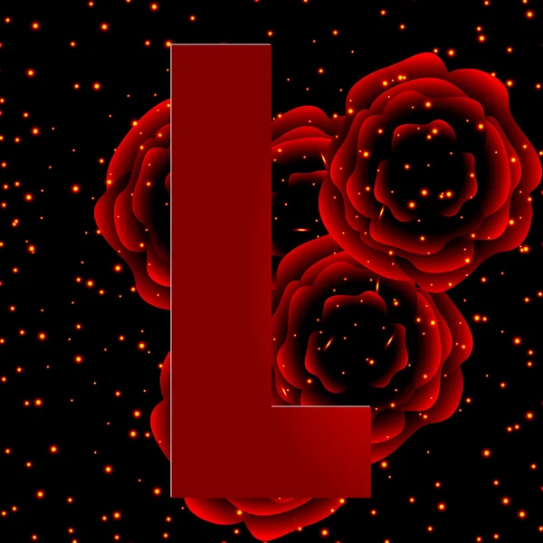 Alfabeto sobre fondo de rosas rojas Letra M — Archivo Imágenes Vectoriales