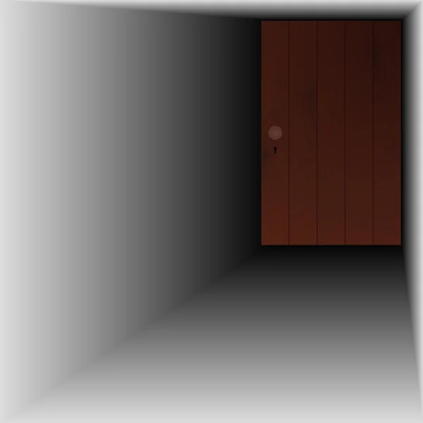 Houten deur met houten handvat en sleutelgat — Stockvector