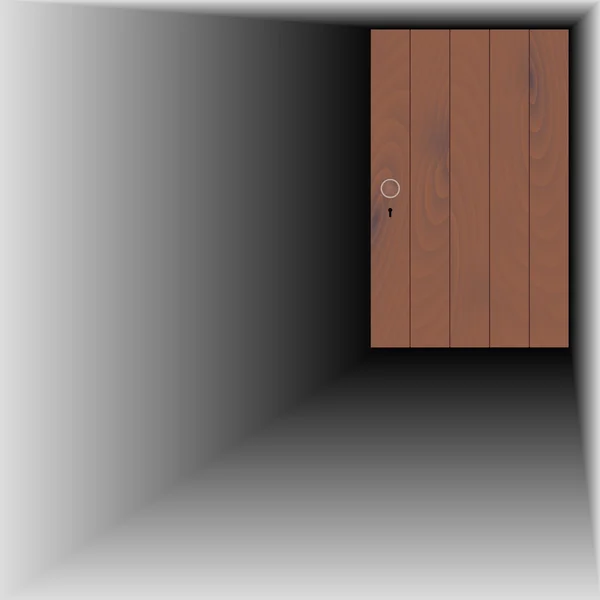 Wooden door with wooden handle and keyhole — Stock Vector