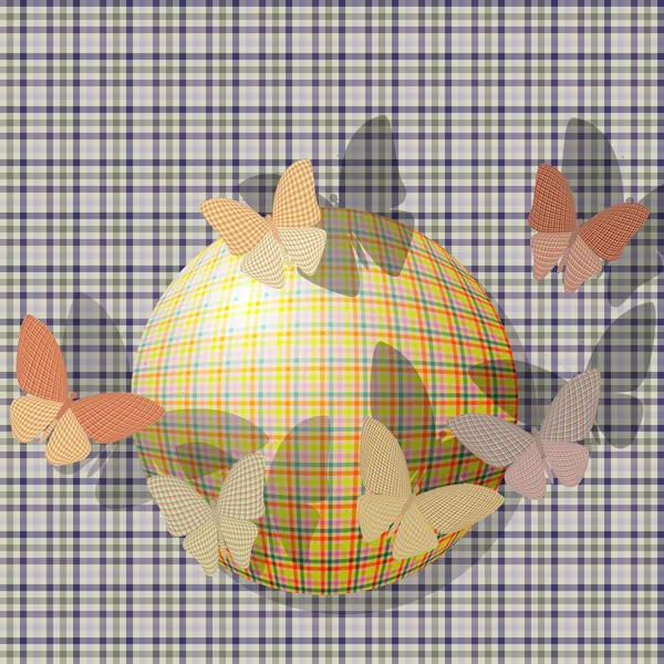 Grupo de mariposas cerca de la pelota en la textura de la tela de fondo — Archivo Imágenes Vectoriales