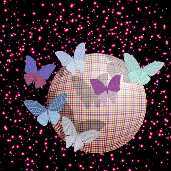 鮮やかな背景にボールに近い蝶のグループ — ストックベクタ
