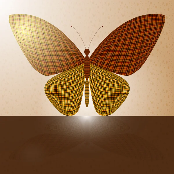 Butterfly on the wall and its reflection on a horizontal surface — Stock Vector