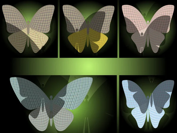 Conjunto de mariposas abstractas con sombras — Vector de stock