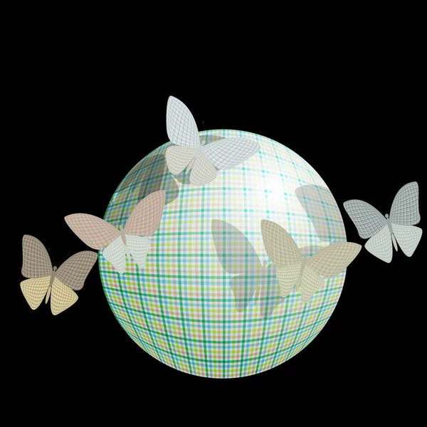 Grupo de mariposas cerca de la pelota sobre un fondo negro — Archivo Imágenes Vectoriales