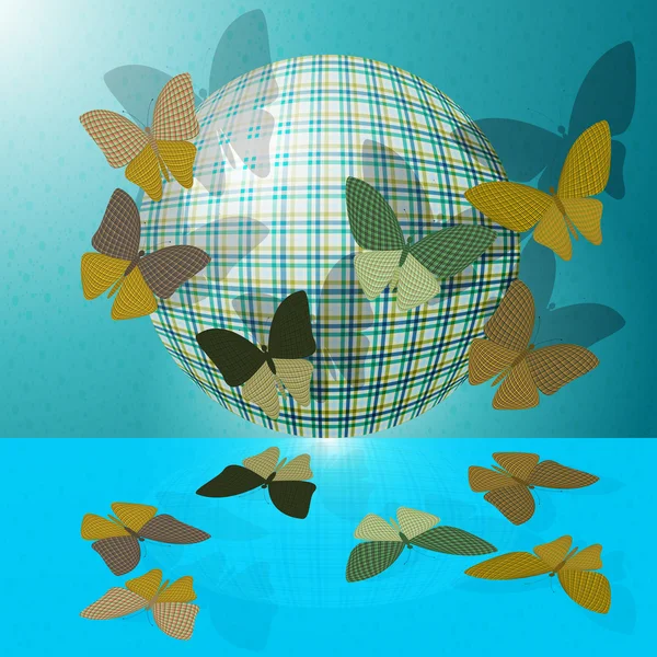 Set of butterflies or group of insects near the ball — Stock Vector