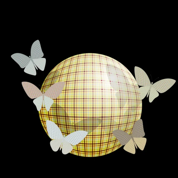 Grupo de mariposas cerca de la pelota sobre un fondo negro — Archivo Imágenes Vectoriales