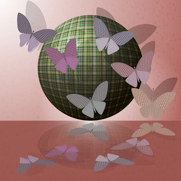 Ensemble de papillons ou groupe d'insectes près de la balle — Image vectorielle