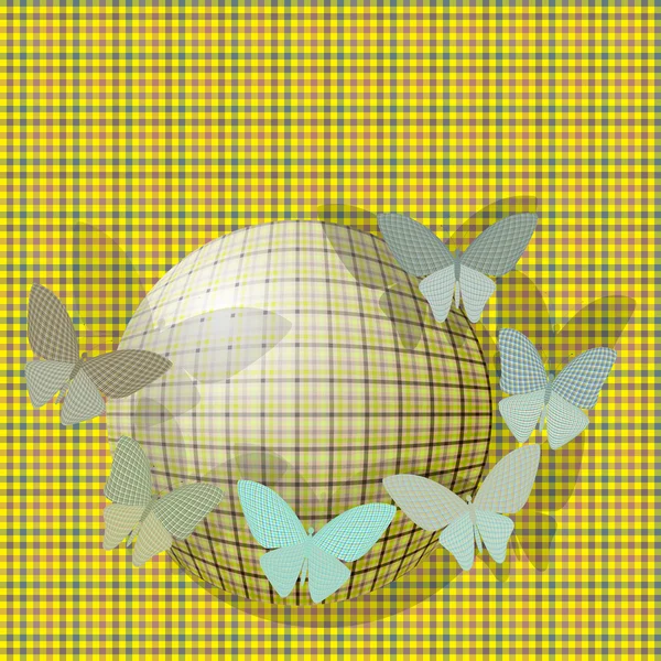 Grupo de mariposas cerca de la pelota en la textura de la tela de fondo — Vector de stock
