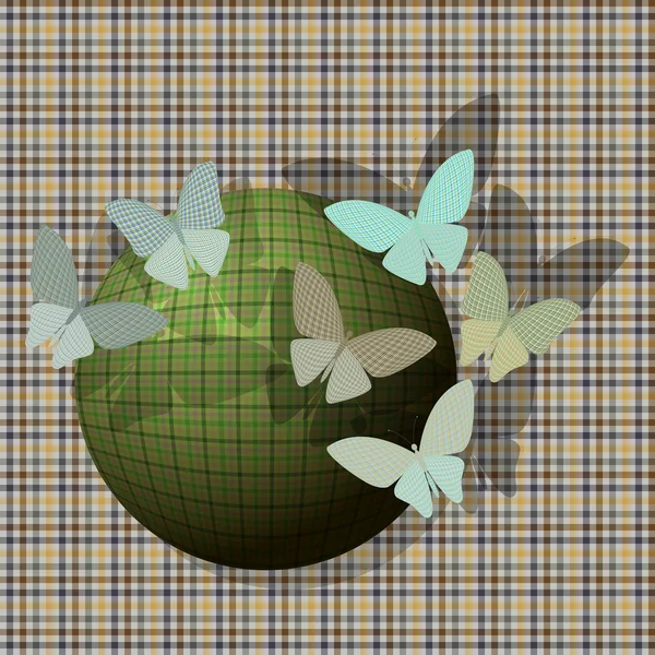 Grupo de borboletas perto da bola na textura do tecido de fundo — Vetor de Stock
