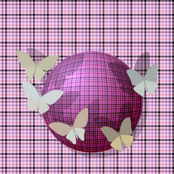 Grupa motylków w pobliżu piłkę na tekstura tkanina tło — Wektor stockowy