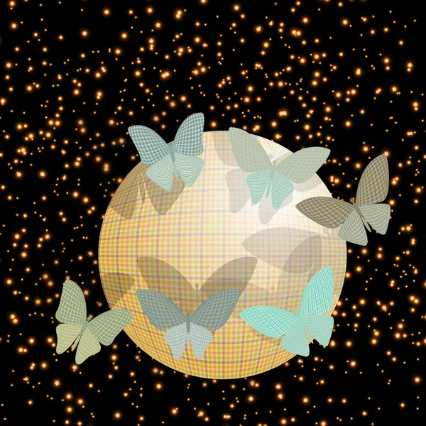 Group of butterflies near the ball on a brilliant background — Stock Vector