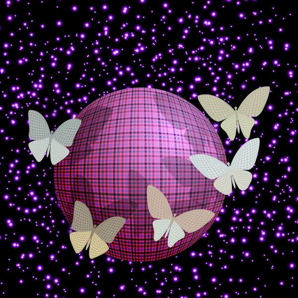 Группа бабочек возле мяча на блестящем фоне — стоковый вектор