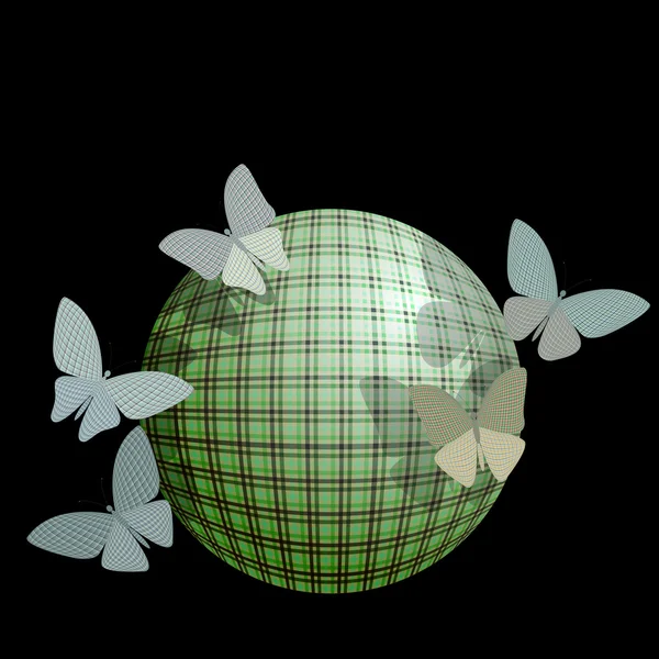 Skupina motýlů poblíž míč na černém pozadí — Stockový vektor