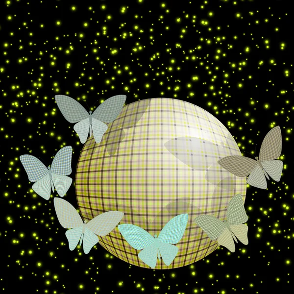 Groupe de papillons près de la balle sur un fond brillant — Image vectorielle