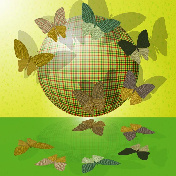 Conjunto de mariposas o grupo de insectos cerca de la pelota — Vector de stock