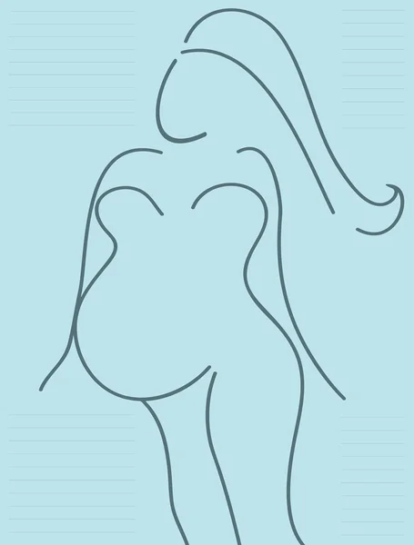 在蓝纸上绘制怀孕的女孩 — 图库矢量图片
