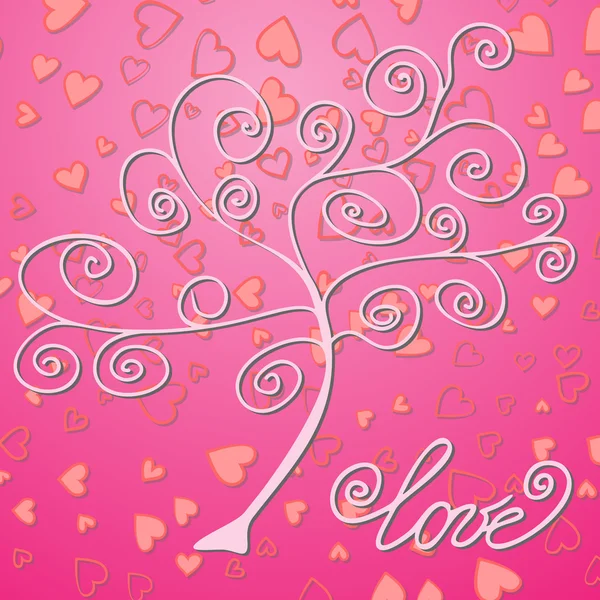 Árbol en el fondo con corazones — Vector de stock