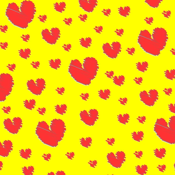 Red hearts on yellow background — Stock Vector