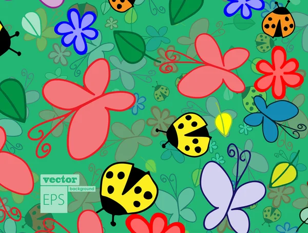 Schmetterling und Marienkäfer — Stockvektor