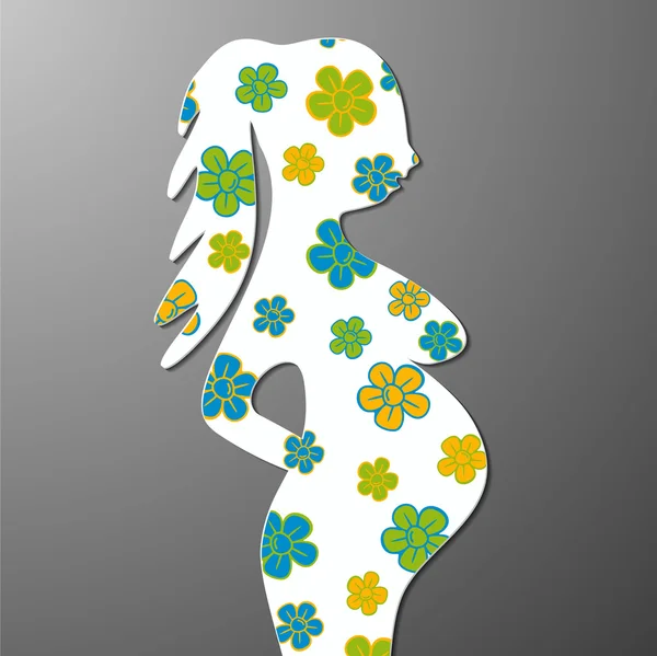 Silhouet van een zwangere vrouw met bloemen — Stockvector