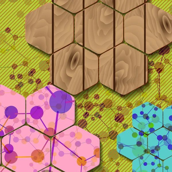 Patroon met een laag van hout en moleculen — Stockvector