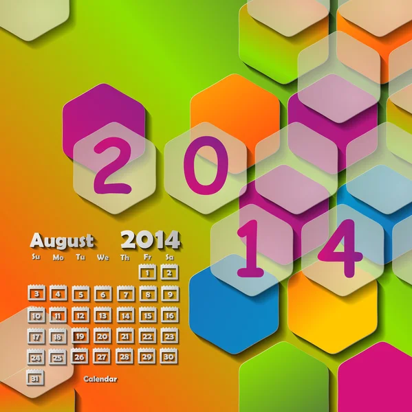 Calendario para 2014.Agosto — Vector de stock