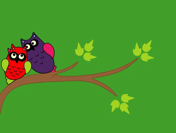 Búhos en el árbol — Vector de stock