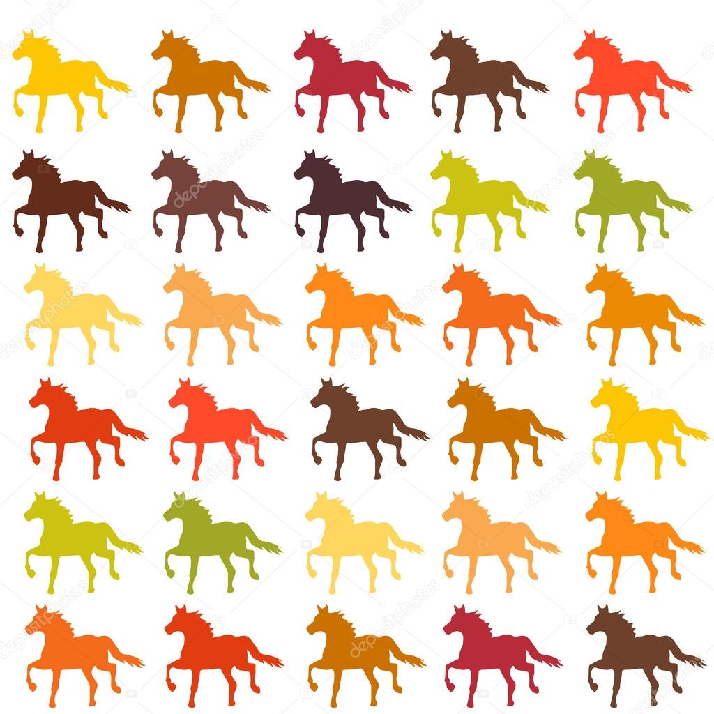Set of colorful horses