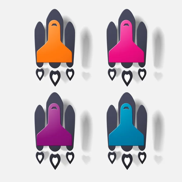 Papier geknipte sticker: vliegtuigen, space shuttle — Stockvector