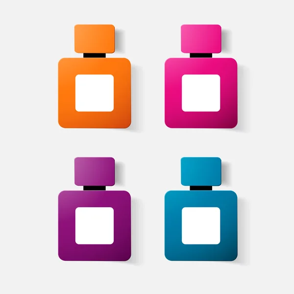 Pegatina recortada de papel: botella de perfume, colonia — Vector de stock
