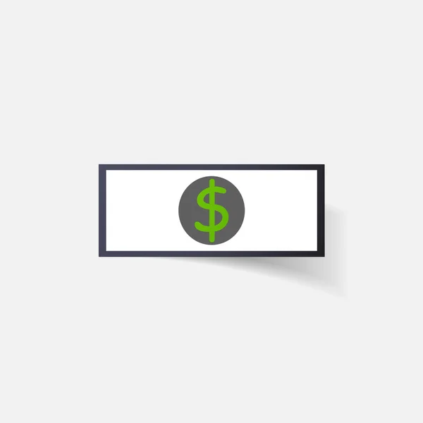 Papíru ustřižená nálepka: peníze, dolarovou bankovku s obrázkem — Stockový vektor