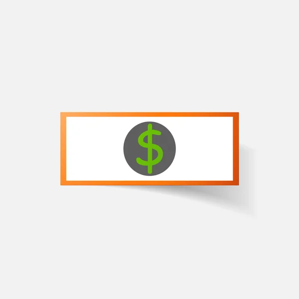 Papíru ustřižená nálepka: peníze, dolarovou bankovku s obrázkem — Stockový vektor