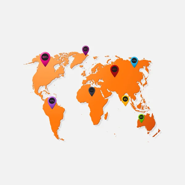 Pegatina de papel realista: mapa del mundo — Archivo Imágenes Vectoriales