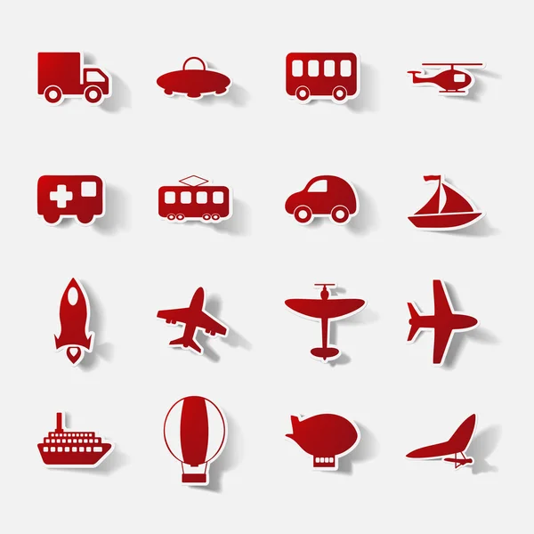 Pegatina recortada de papel: set de transporte — Vector de stock