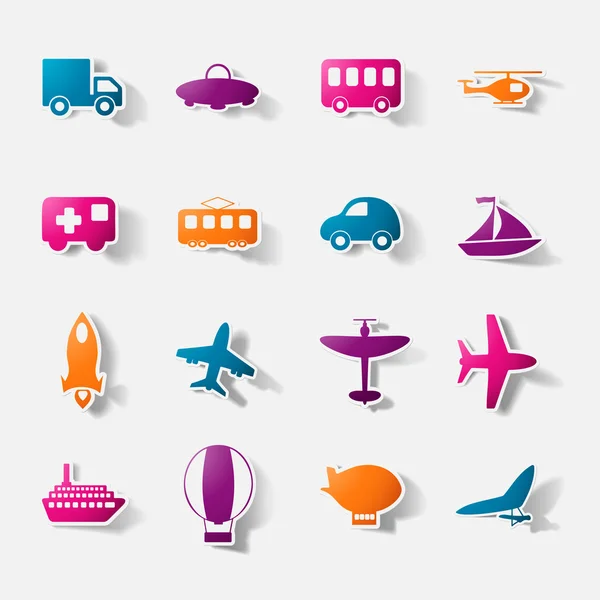 Paper clipped sticker: transport Set — Stock Vector