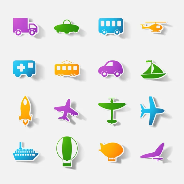 Pegatina recortada de papel: set de transporte — Vector de stock