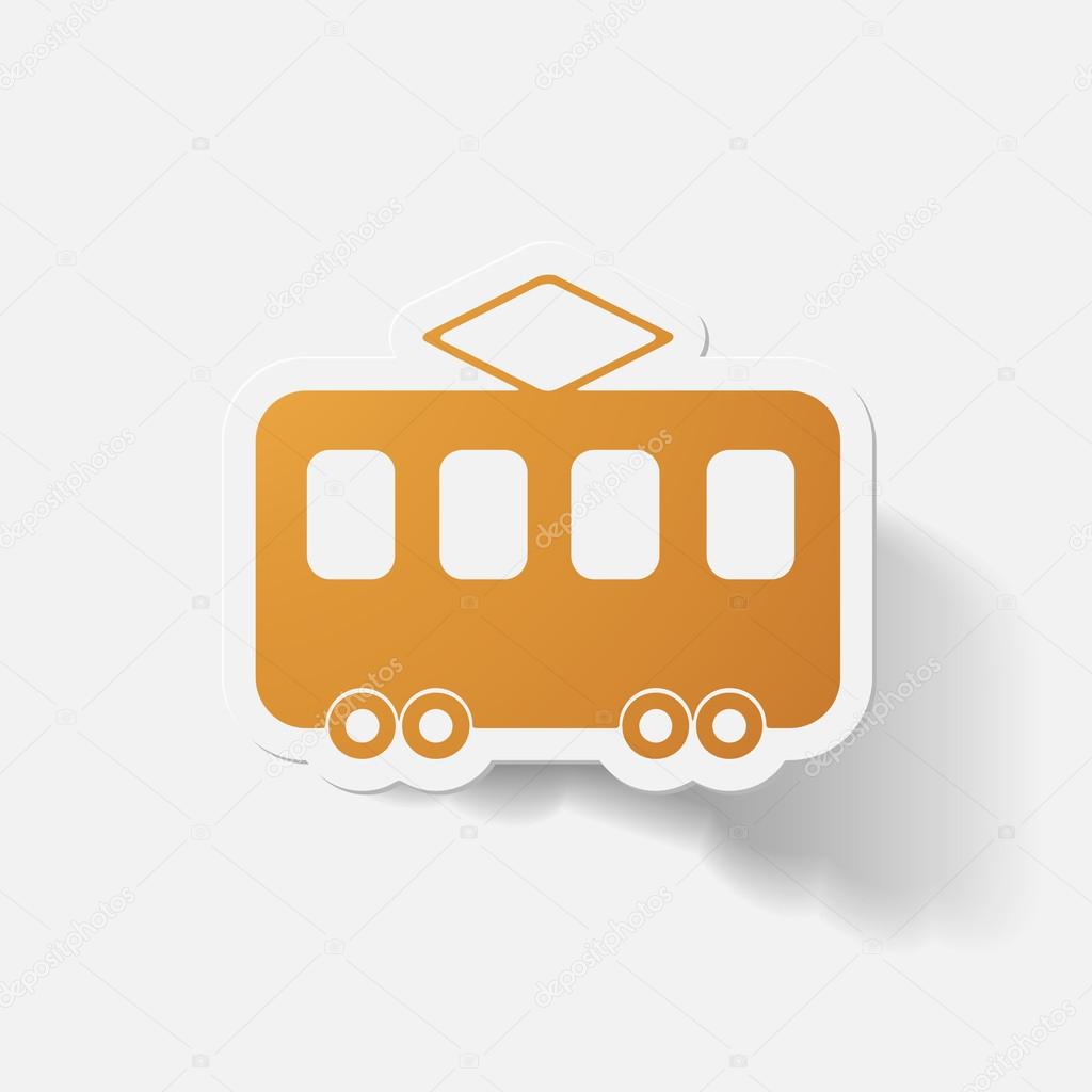 Paper clipped sticker: tram