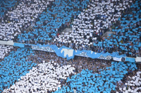 Fans of 1860 München in the football stadium — 图库照片