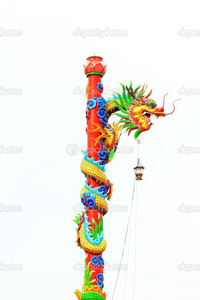 Isolated Chinese Dragon Statue on White Background.