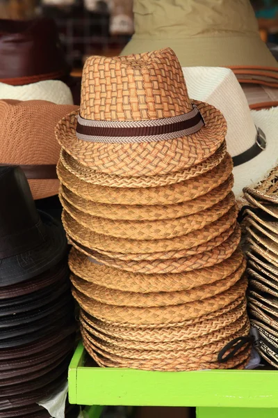 Stacks of Straw Hats at Shop. — Stock Photo, Image