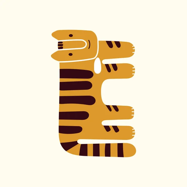 Простой абстрактный тигр на Новый 2022 год или шаблон плаката. Симпатичный смешной персонаж тигр нарисовал векторную иллюстрацию вручную на белом фоне. Отпечаток футболки, праздничное животное — стоковый вектор