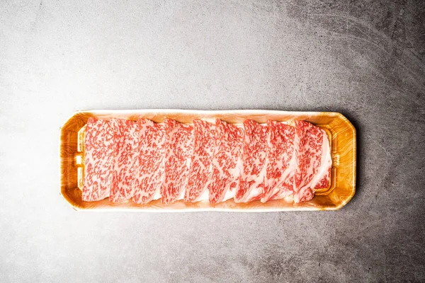 Premium Rare Slices Sirloin Wagyu Biff Med Kraftig Marmorering Matfatet – stockfoto