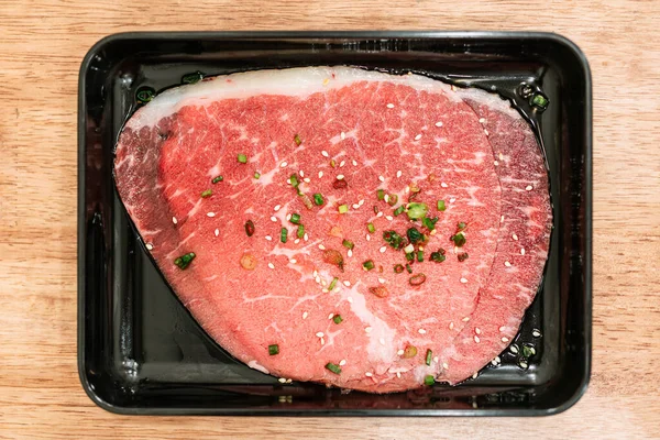 Верхній Вид Преміум Рідкісних Шматочків Яловичини Kagoshima Wagyu Мармуровим Сезоном — стокове фото