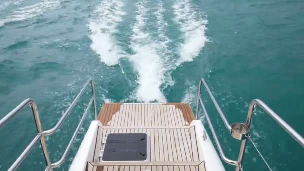 Orange Color Life Buoy Hanging Rail Luxury Catamaran Yacht Sea — Stock video