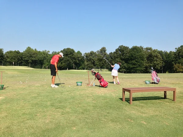 Practice golf, golf lesson.