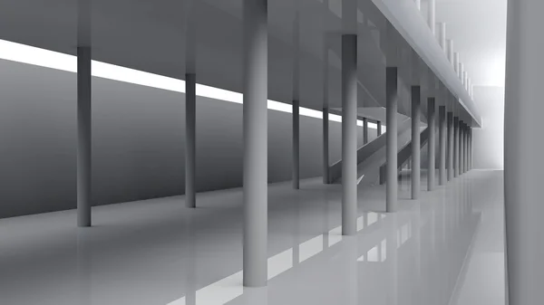 Representación interior blanca moderna en el espacio 3D — Foto de Stock